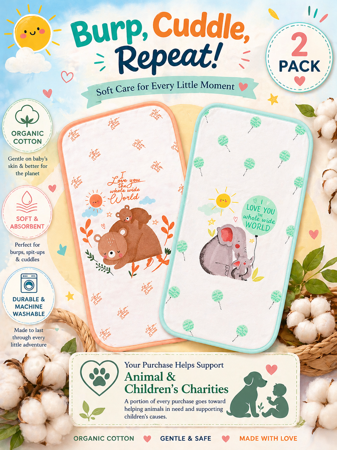 Organic Cotton Burp Pad (2-pack)