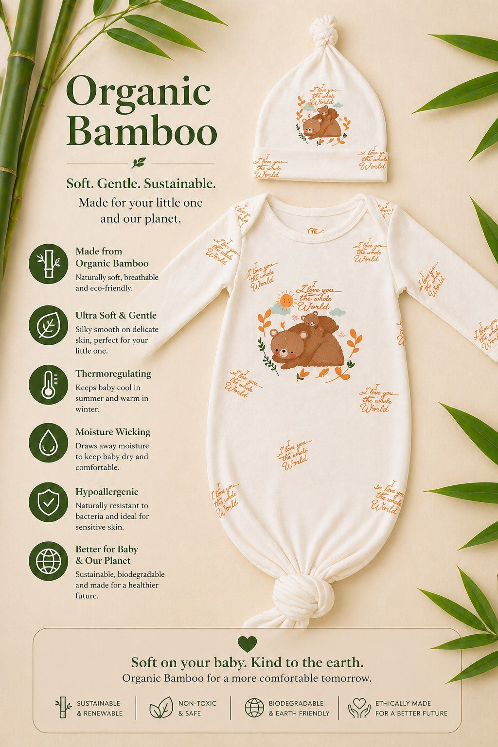 Organic Bamboo Sleep Sac  w/Beanie