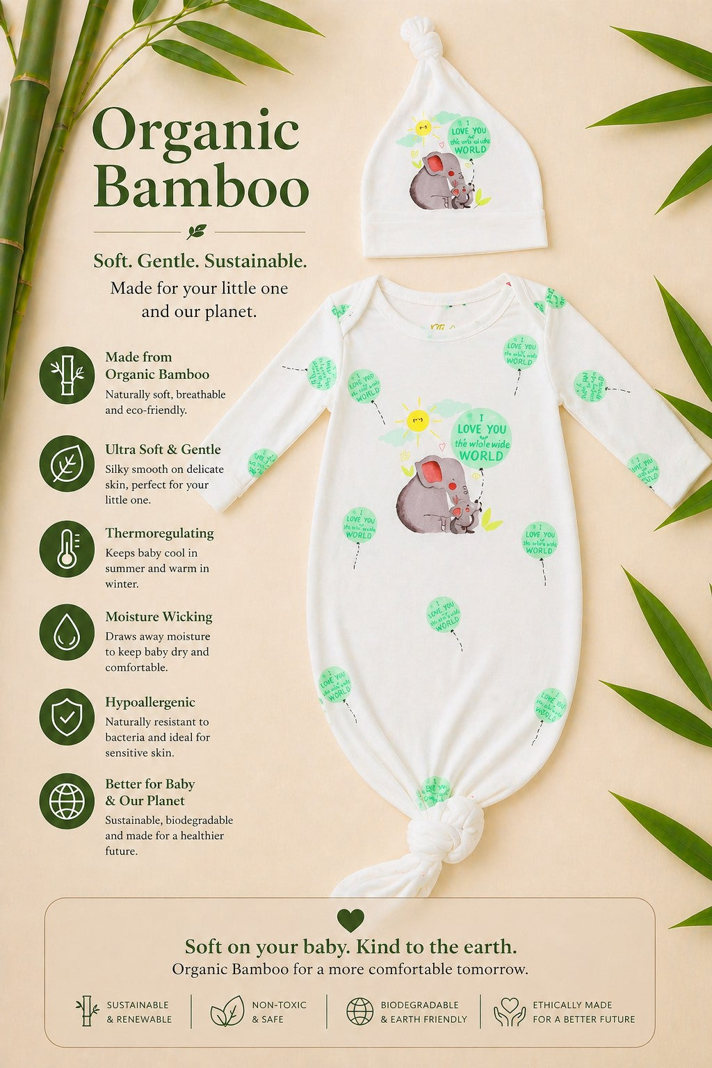 Organic Bamboo Sleep Sac  w/Beanie